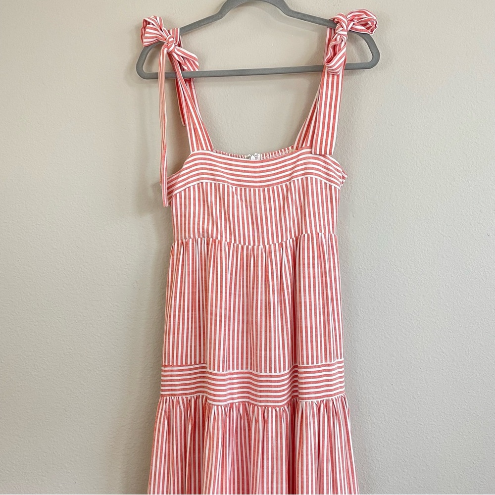By Together Striped Tie Shoulders Tiered Maxi Dress Size Small - Picture 4 of 11